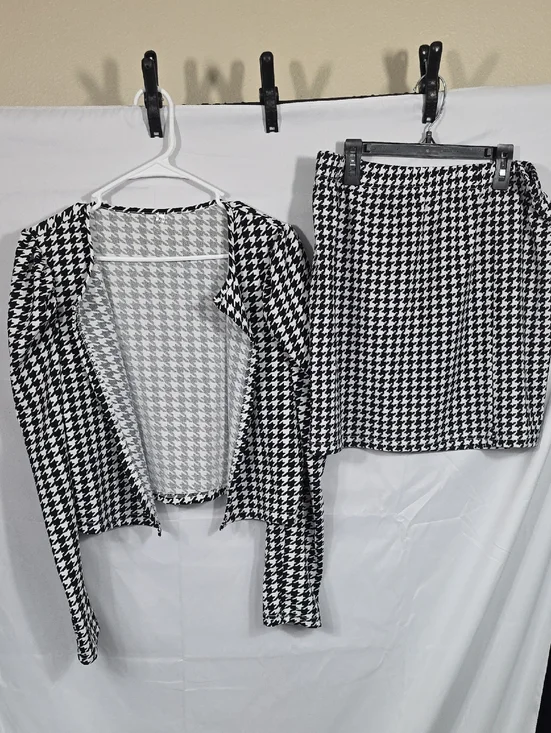 Houndstooth Black & White 4-Piece Set - Skirt, Tops & Jacket In Size Womens XL - Picture 3 of 3